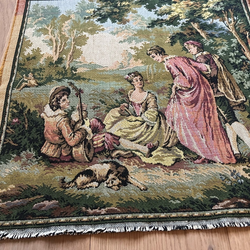 2 Vintage Pastoral Scene needle point Tapestry French courtship Aubusson Gobelin - Picture 3 of 5